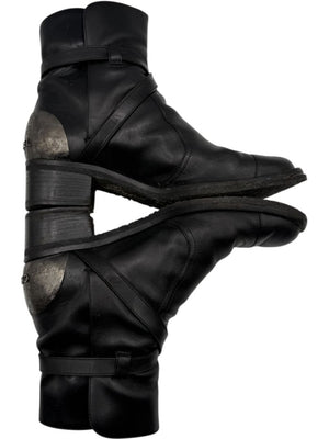 Chanel Black Leather Ankle Boots with Distressed Logo Heel – Size 40 (US 10)