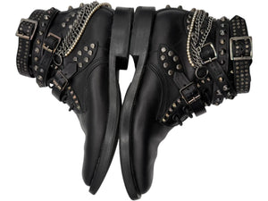 Saint Laurent Studded Leather Ankle Boots with Chains – Size 40