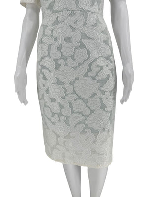 Pamella Roland Ivory Floral Lace Sheath Dress - Size 2