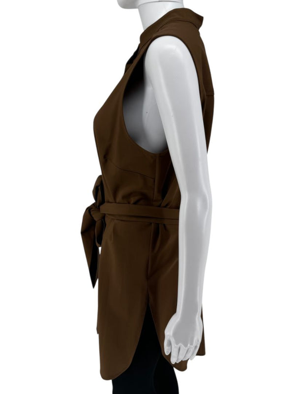 Sally LaPointe Camel Wool Belted Tunic Shirt - Size 10