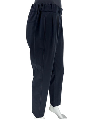 Brunello Cucinelli Navy Wool-Blend Elastic Waist Trousers - IT 44