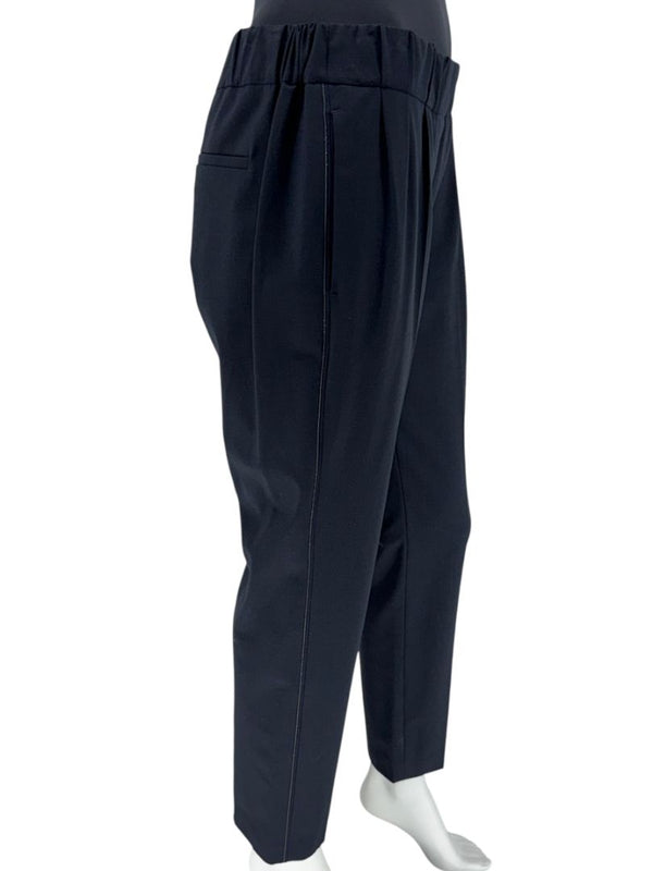 Brunello Cucinelli Navy Wool-Blend Elastic Waist Trousers - IT 44