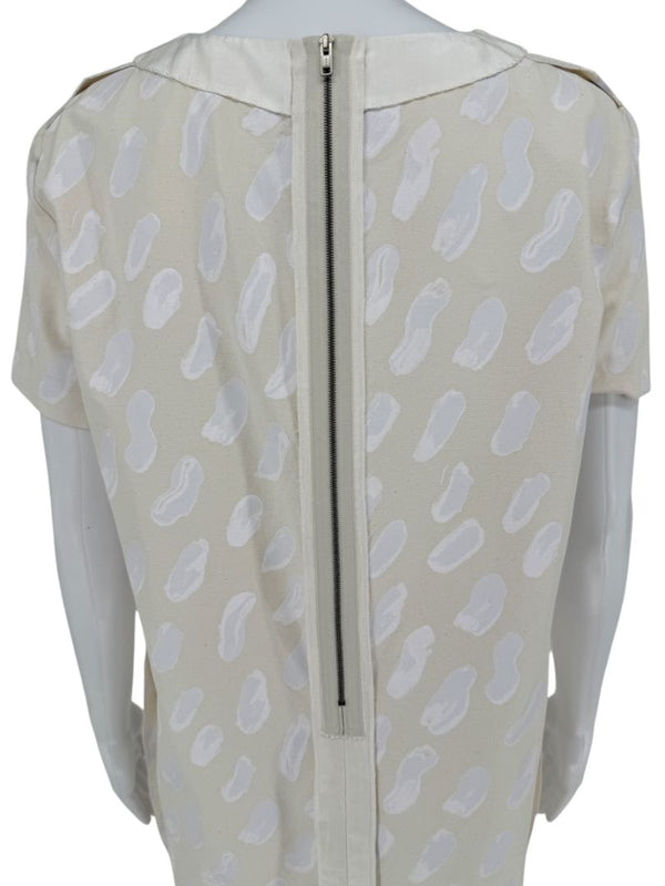 Marni Textured Cream Print Shift Dress with Silk Trim - Size 4