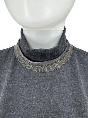 Brunello Cucinelli Charcoal Puff-Sleeve Tunic with Monili Trim – Size Large