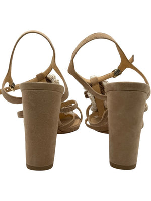 Alexandre Birman Nude Suede Crochet Flower Sandals – Size 39.5