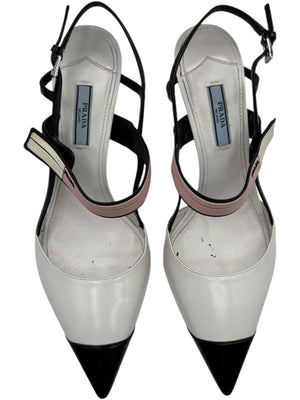 Prada White, Black & Blush Patent Leather Kitten Heels – Size 39.5