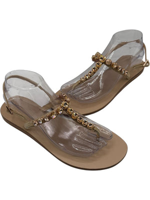 100% Capri Jeweled T-Strap Flat Sandals – Size 39