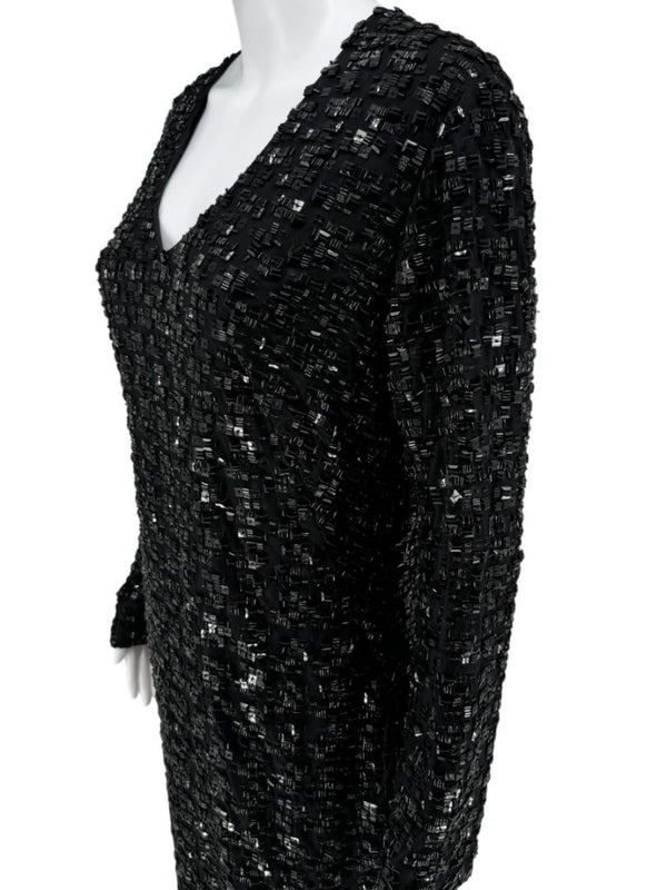 Pamella Roland Black Beaded Long Sleeve Dress - Size L