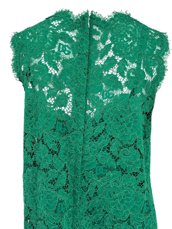 Dolce & Gabbana Green Floral Lace Sleeveless Shift Dress - Size IT 46