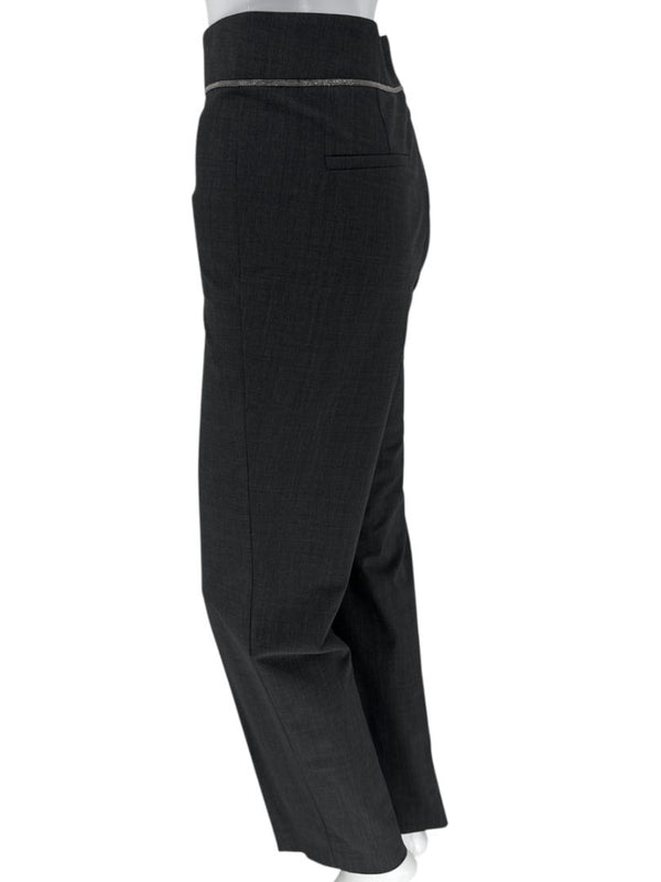 Brunello Cucinelli Charcoal Wool Trousers with MONILI Trim – Size IT 46 / US 10