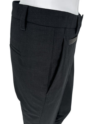 Brunello Cucinelli Charcoal Wool Tapered Trousers with MONILI Trim – Size IT 46 / US 10
