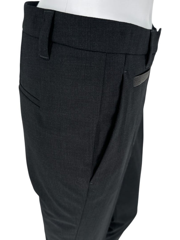 Brunello Cucinelli Charcoal Wool Tapered Trousers with MONILI Trim – Size IT 46 / US 10
