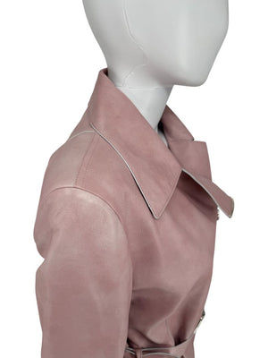 Akris Lamb Nappa Leather Moto Trench in Dusty Rose – Size 8