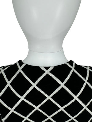 Oscar de la Renta Black & White Diamond-Pattern Knit Coat - Size M