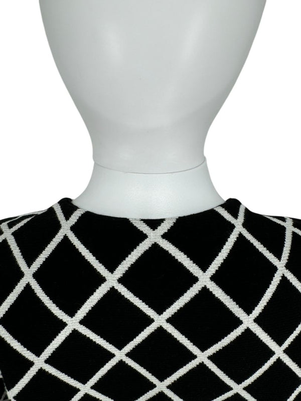 Oscar de la Renta Black & White Diamond-Pattern Knit Coat - Size M