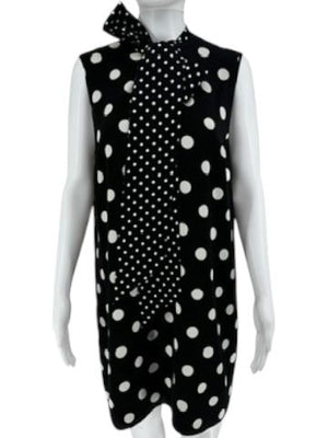 Andrew Gn Black & White Polka Dot Sleeveless Silk Shift Dress - Size 46