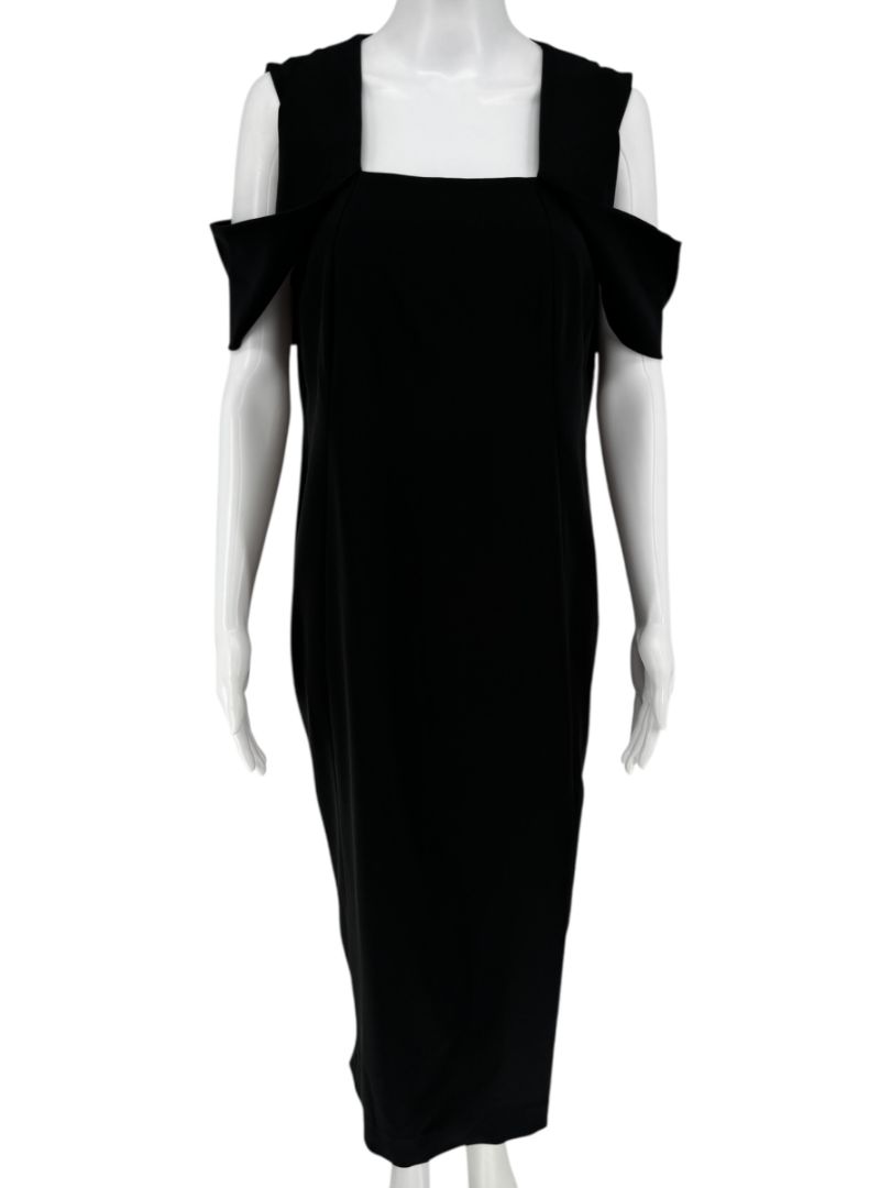 Akris Black Cold-Shoulder Silk-Blend Midi Dress – Size US 12
