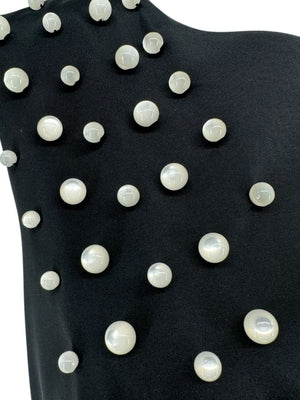 Pamella Roland Black Sleeveless Shift Dress with Pearl Embellishments – Large