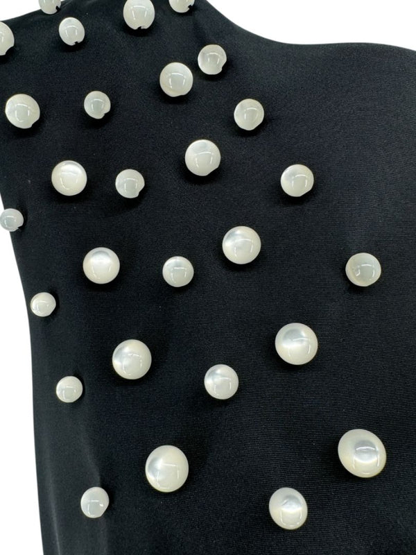 Pamella Roland Black Sleeveless Shift Dress with Pearl Embellishments – Large