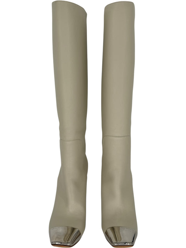 Louis Vuitton Ivory Leather Square-Toe Boots with Silver Cap – Size 39.5