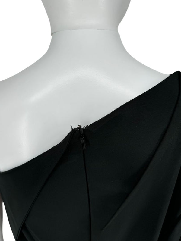 Pamella Roland Black Beaded One-Shoulder Cocktail Dress - Large