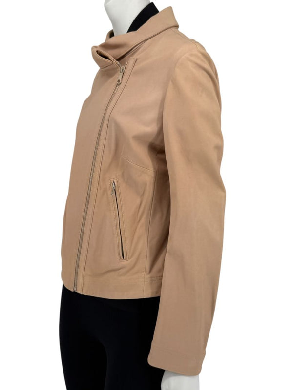 Piazza Sempione Blush Lamb Leather Moto Jacket – Size IT 46