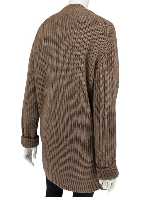 Michael Kors Java Brown Ribbed Cashmere Cardigan w/ Matching Scarf – Size M