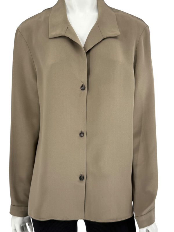 Peter Cohen Taupe Silk Convertible Collar Blouse – Size L