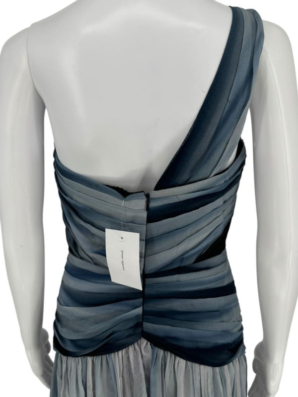 Pamella Roland Sapphire Multi Silk Draped One-Shoulder Gown – Size 6