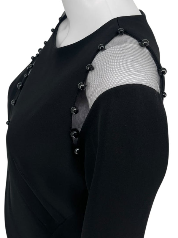 Pamella Roland Black Illusion Cutout Sheath Dress with Beaded Trim – Large