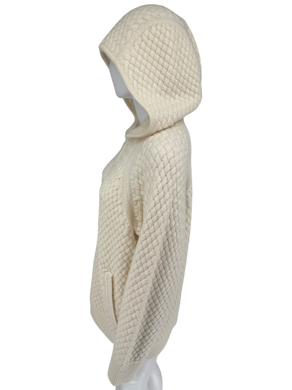 CO Ivory Basketweave Knit Hooded Zip Sweater - Size M