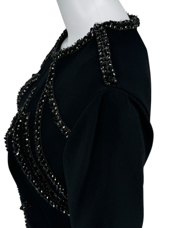 Pamella Roland Black Crepe Embellished Shift Dress – Large