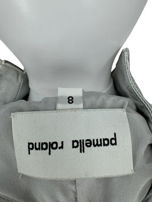 Pamella Roland Silver Metallic Leather Moto Jacket – Size 8