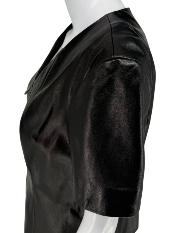 Pamella Roland Black Lambskin Leather Zip-Front Top – Large