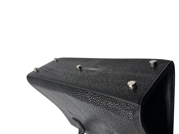 Crawford Black Shagreen/Stingray Top Handle Bag w/ 925 Silver Hardware