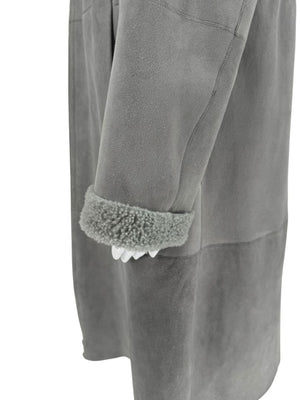 Hugo Boss Grey Shearling-Lined Suede Coat – Size Large