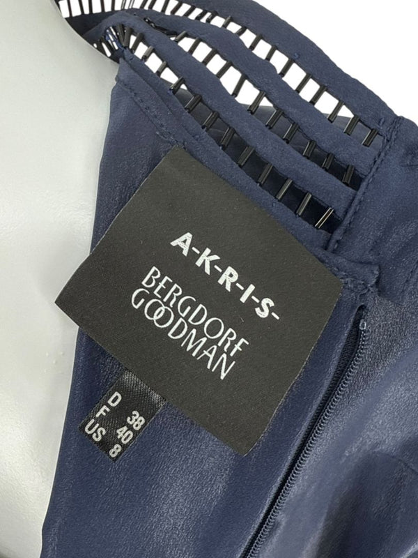 Akris Navy Mulberry Silk Blouse with Jewelry Trim – Size US 8 / FR 40 / DE 38