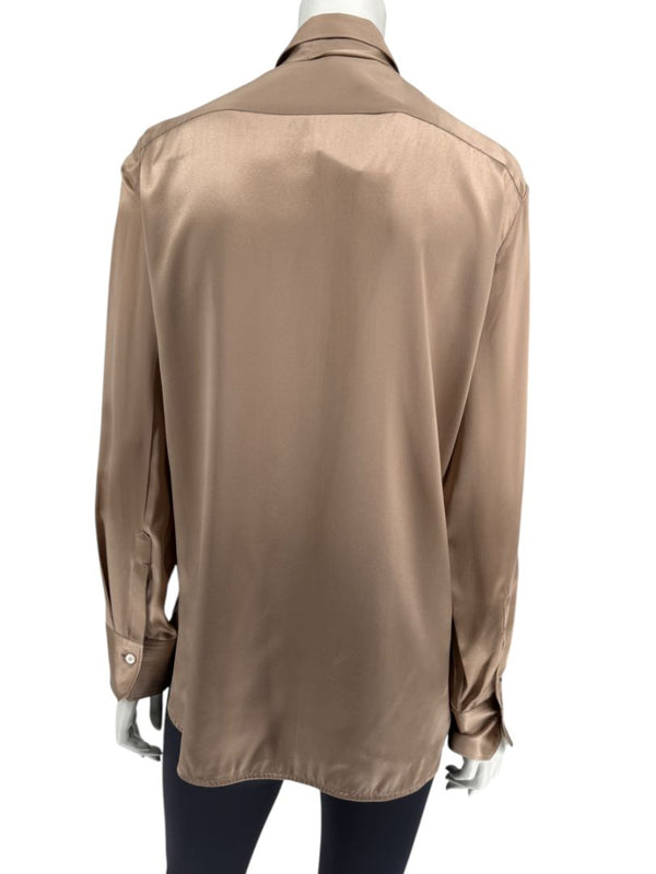 Kiton Bronze Silk Bow Blouse – Size 46 Brand New