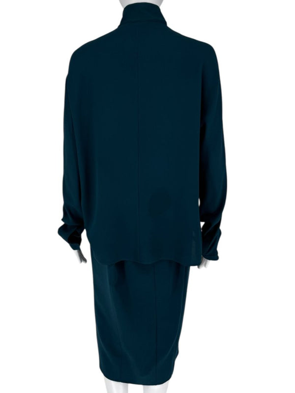 Akris Teal Double-Breasted Blouse & Skirt Set – Size 6 Top / Size 10 Skirt