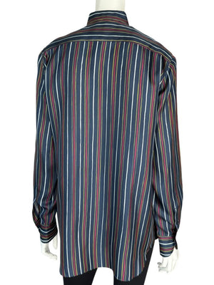 Loro Piana Navy Multicolor Stripe Silk Button-Up Shirt – Size IT 46