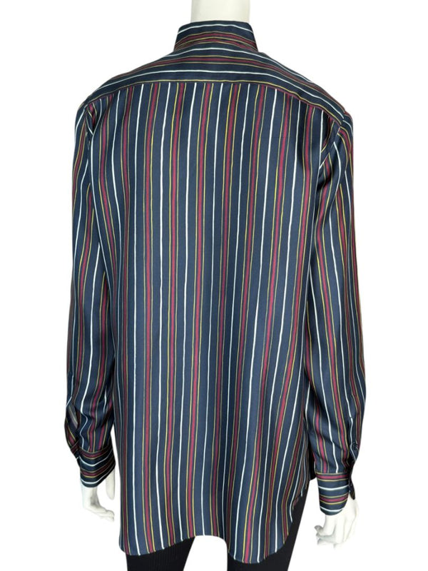 Loro Piana Navy Multicolor Stripe Silk Button-Up Shirt – Size IT 46