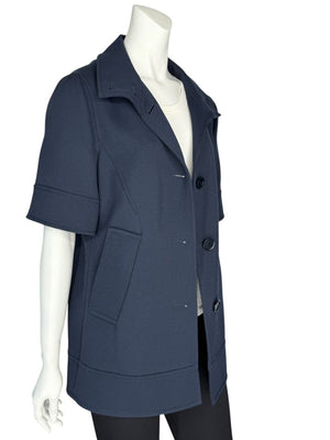 Akris Punto Navy Virgin Wool Short-Sleeve Coat – Size US 8