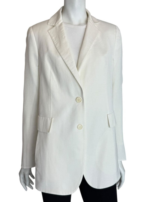 Akris White Textured Cotton-Silk Blend Blazer – Size 8