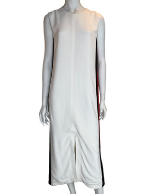 Burberry White Sleeveless Midi Dress with Side Stripes – Size US 10