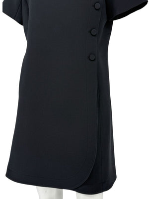 Christian Dior Paris Black Wool-Silk Shift Dress with Asymmetric Button Detail – Size FR 42 (US 10)