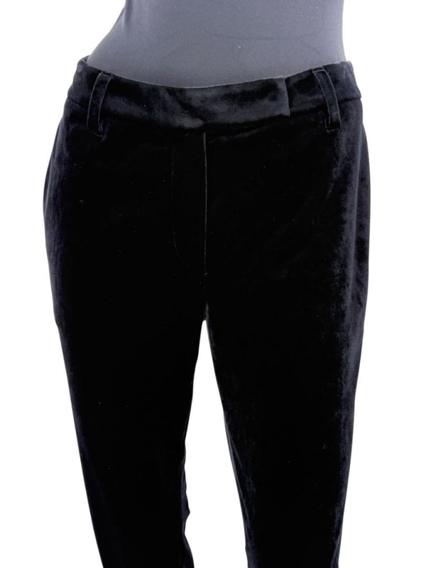 Brunello Cucinelli Black Velvet Side-Zip Ankle Pants - Size IT 46 / US 10