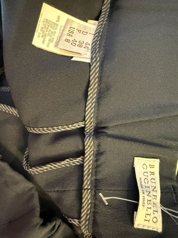 Brunello Cucinelli Navy Tapered Silk-Blend Pants – Size IT 44 (US 8)