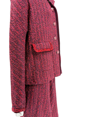 St. John Collection Red & Burgundy Knit Skirt Suit - Size 6