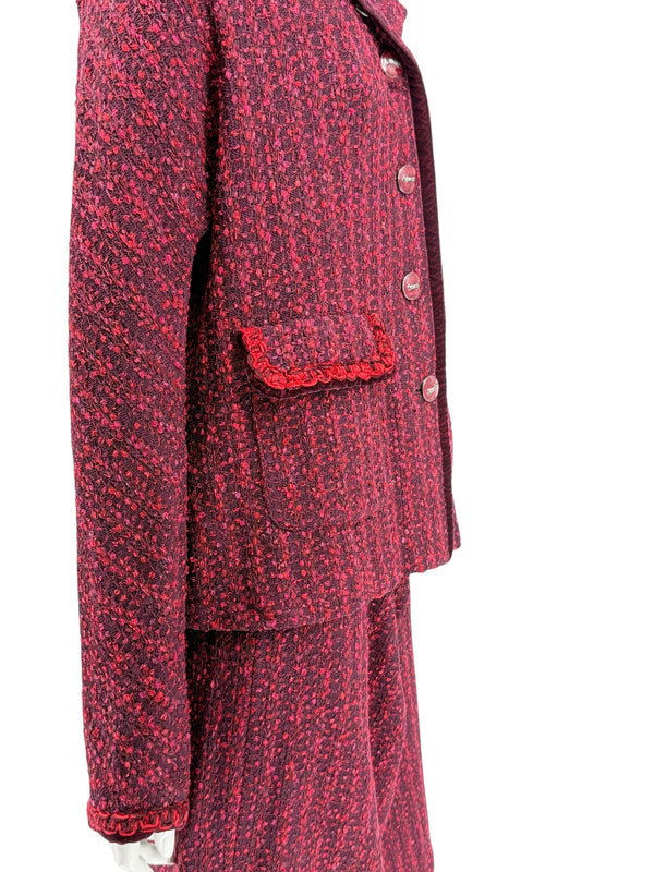 St. John Collection Red & Burgundy Knit Skirt Suit - Size 6