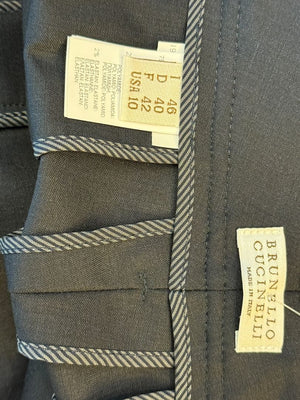 Brunello Cucinelli Charcoal Wool-Blend Trousers with Monili Detail – Size IT 46 (FR 42 / US 10 / DE 40)